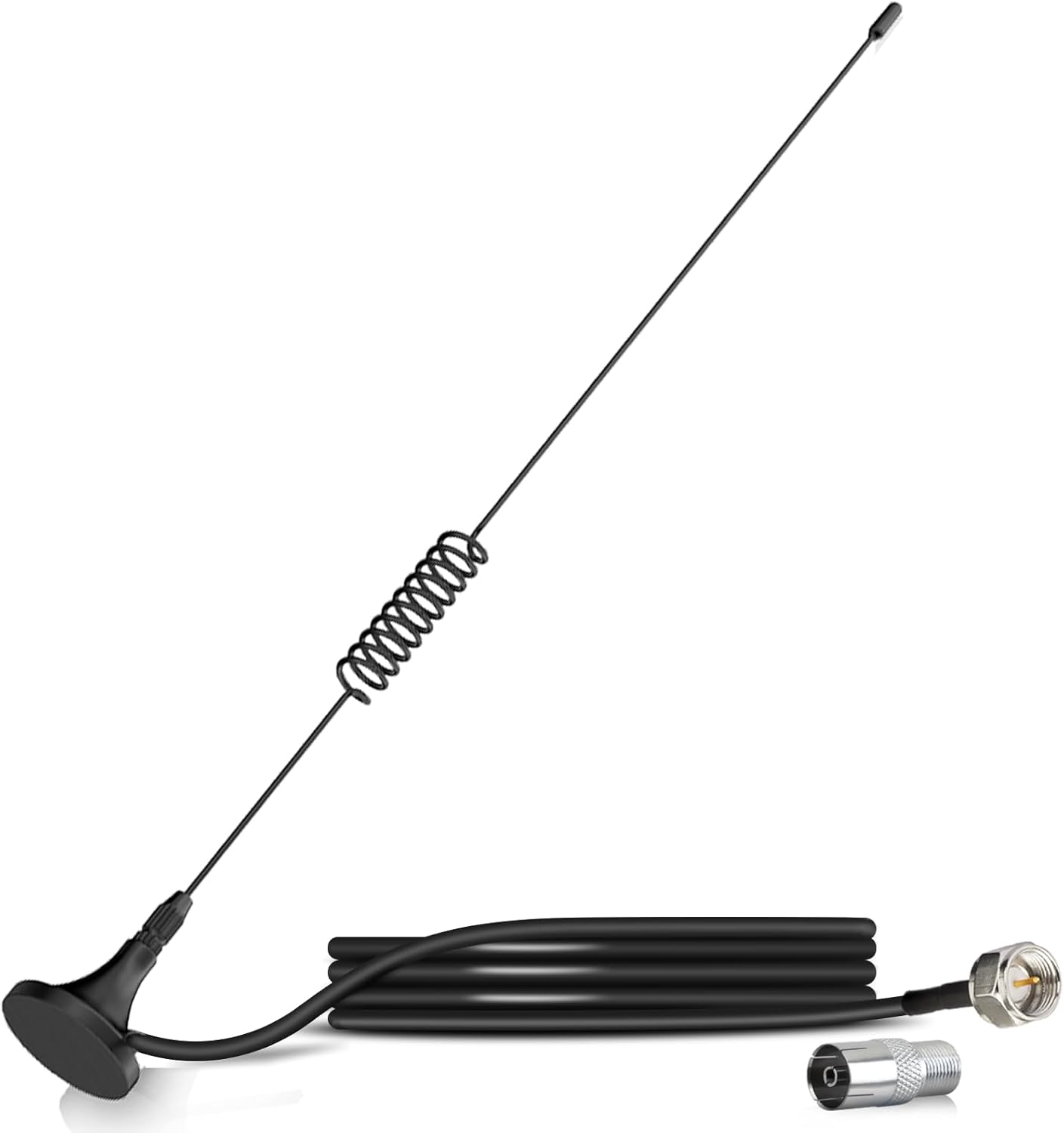 Bingfu FM radio antenna with a heavy-duty magnetic base and 2-meter coaxial extension cable