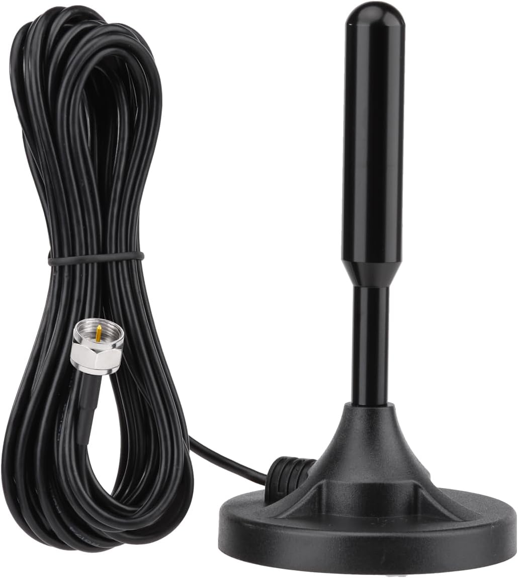 Bingfu FM radio telescopic antenna with magnetic base, 3-meter coaxial cable, and a set of 3 universal connectors for home stereo receivers