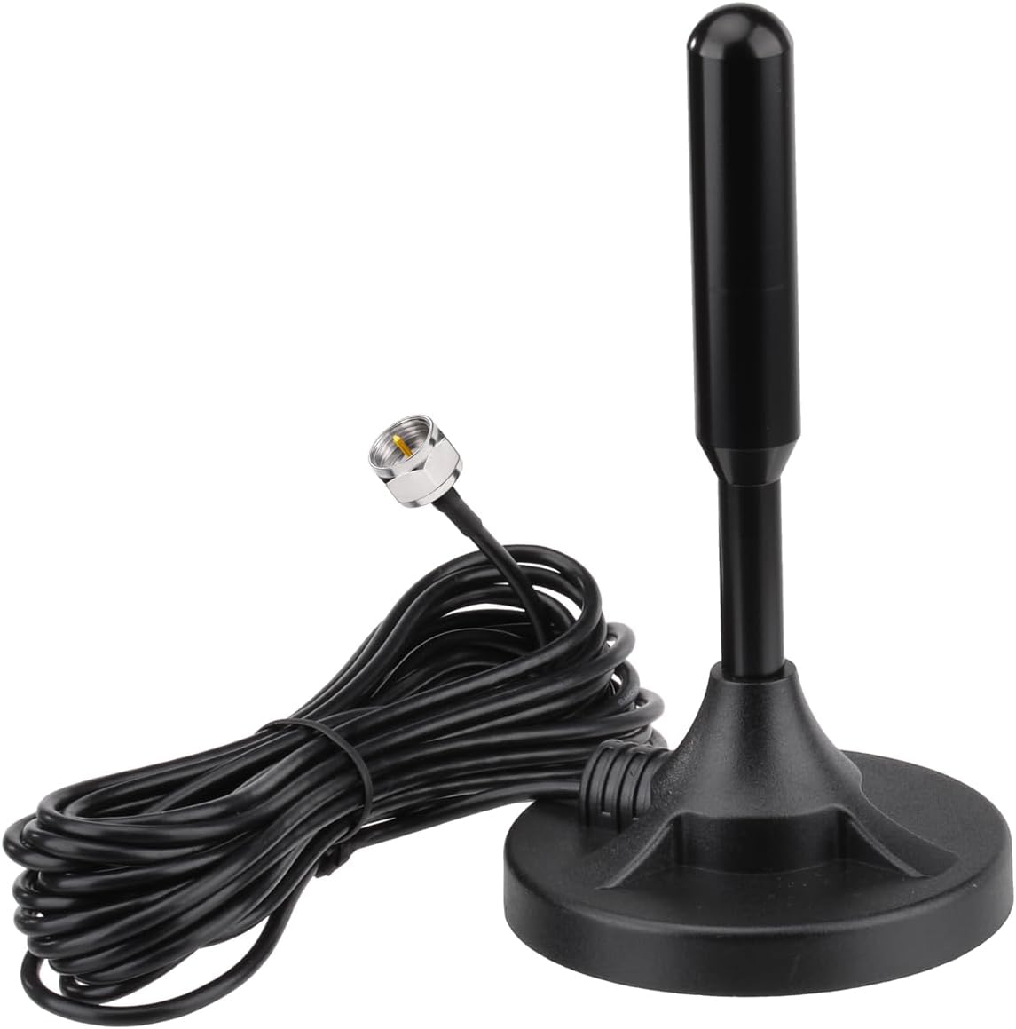 Bingfu FM radio telescopic antenna with magnetic base, 3-meter coaxial cable, and a set of 3 universal connectors for home stereo receivers