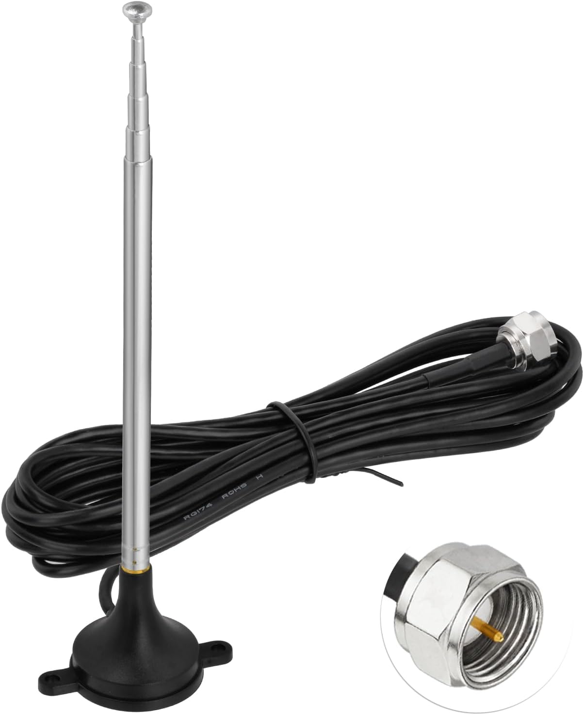 Bingfu FM telescopic antenna with F-type male connector, 7-section adjustable stainless steel rod for home stereo receivers