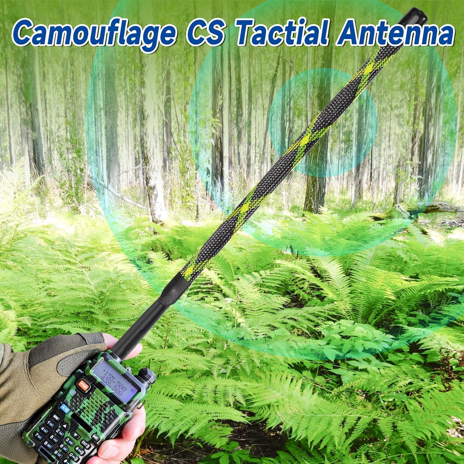 Bingfu camouflage tactical foldable walkie talkie antenna with SMA female connector, 18.7 inch length for extended VHF UHF range