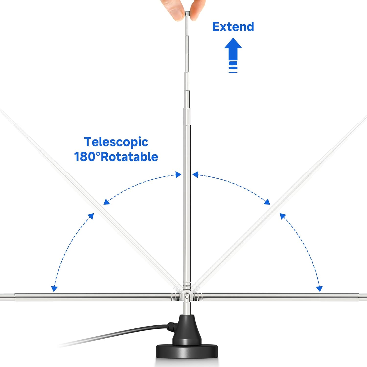 Bingfu digitale DAB+ FM Teleskopantenne mit Magnetfuß, 3 Meter Kabel und einem Set aus drei Adaptern für HiFi-Systeme.