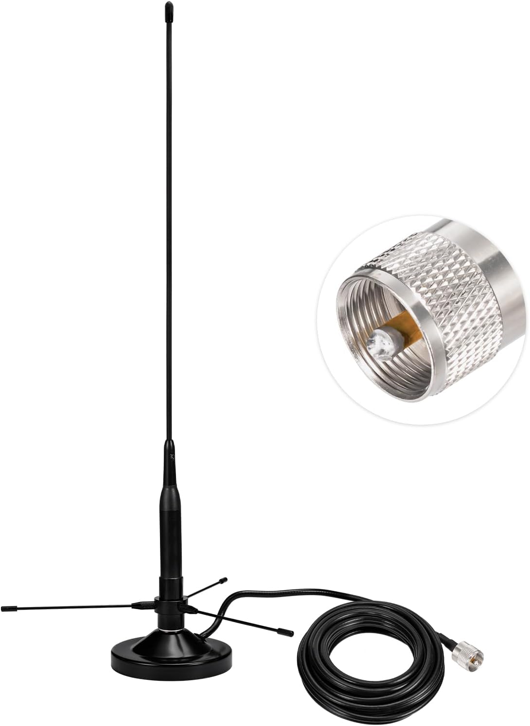 Bingfu dual-band VHF/UHF mobile ham radio antenna with ground plane kit and magnetic mount