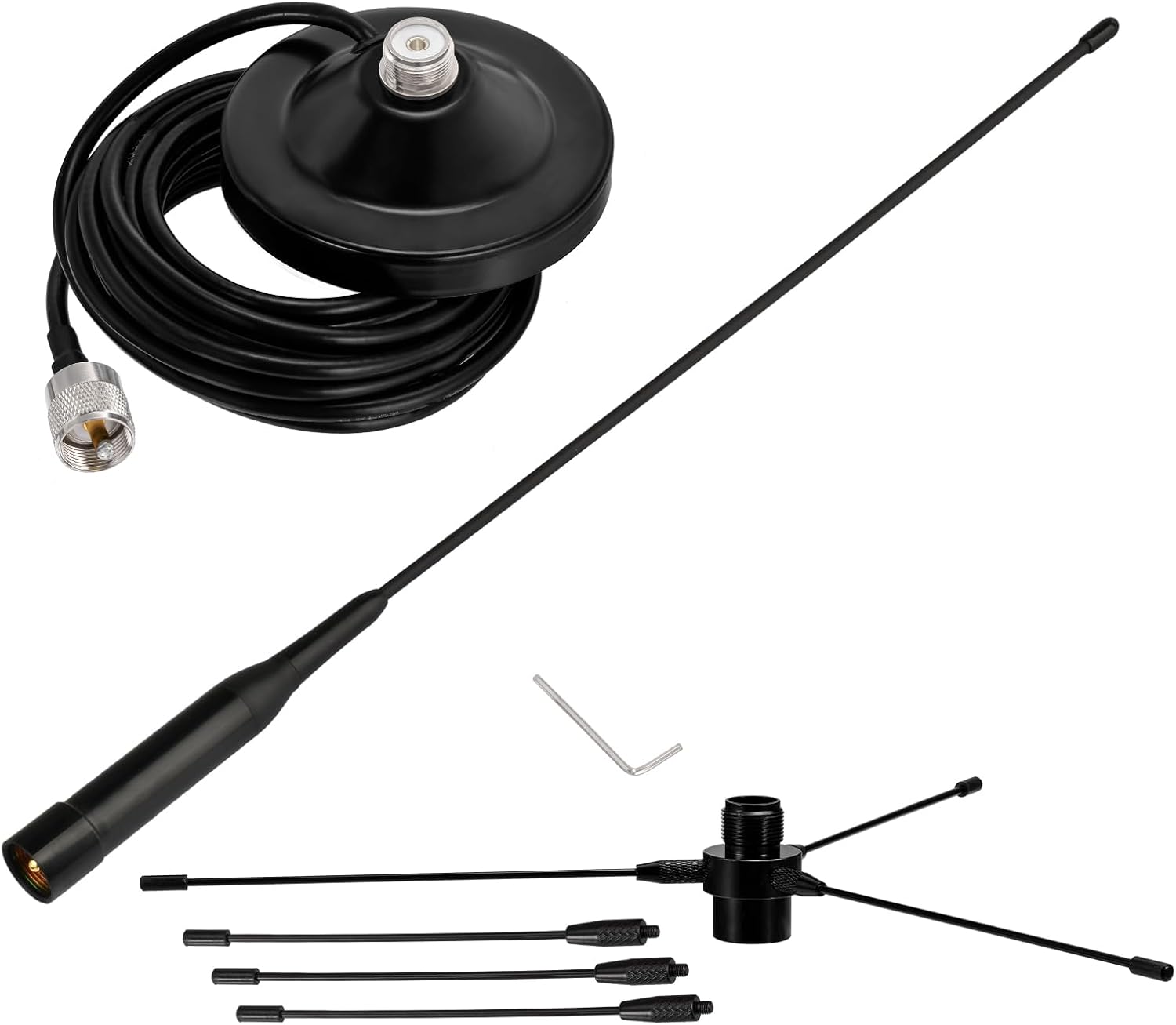 Bingfu dual-band VHF/UHF mobile ham radio antenna with ground plane kit and magnetic mount
