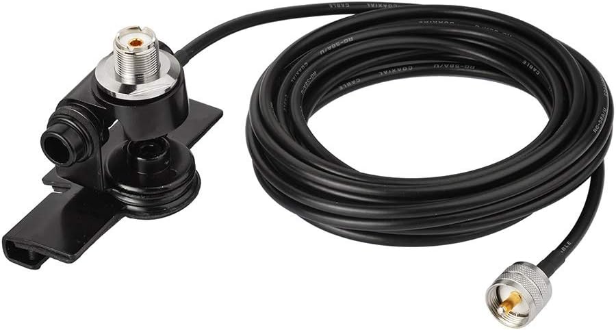 Bingfu heavy-duty car antenna lip mount bracket with 5-meter RG58 coaxial cable and UHF SO239 to PL259 connectors