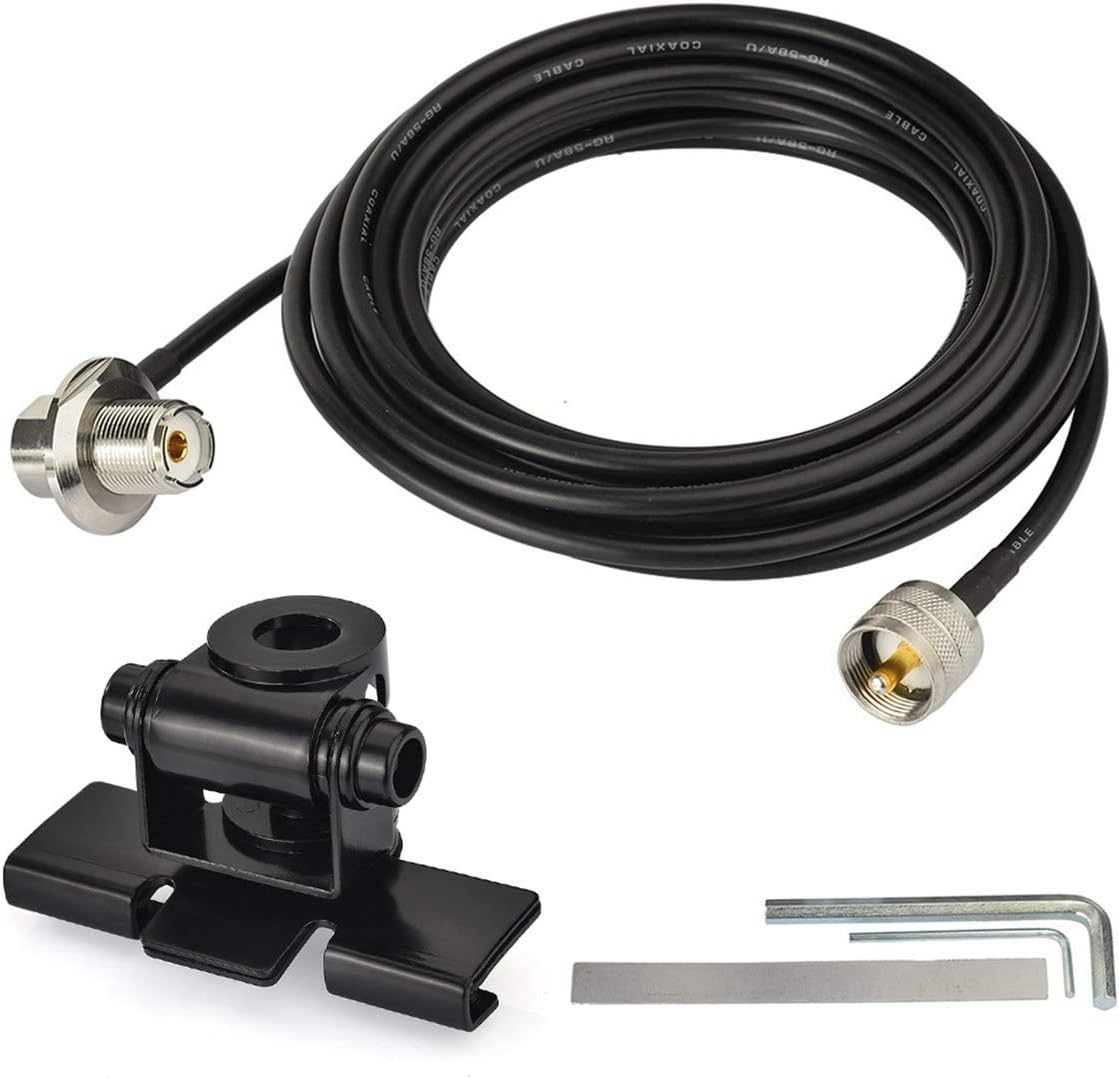 Bingfu heavy-duty car antenna lip mount bracket with 5-meter RG58 coaxial cable and UHF SO239 to PL259 connectors
