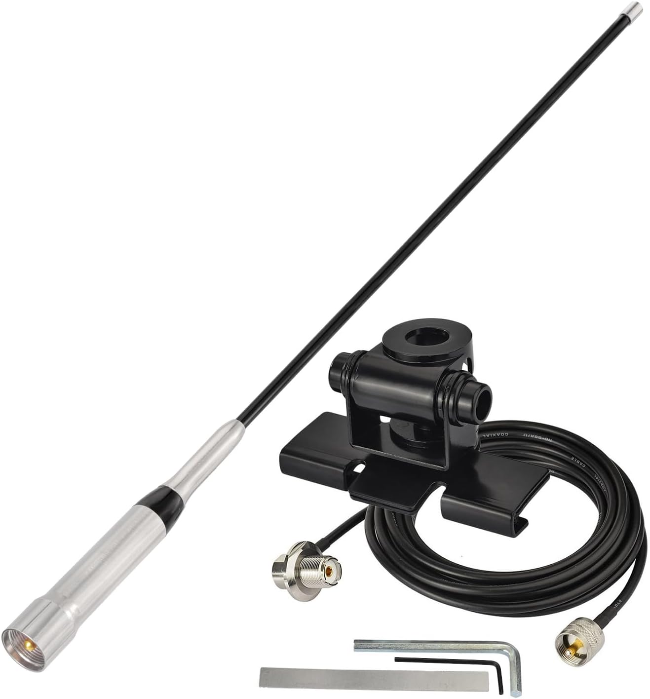 Bingfu high gain fiberglass dual-band ham radio antenna with L-bracket lip mount and 5m RG58 extension cable
