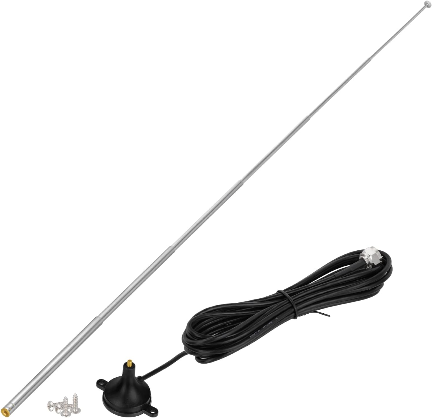 Bingfu telescopic DAB FM radio antenna with magnetic base, 3-meter cable, and a set of 3 connector adapters