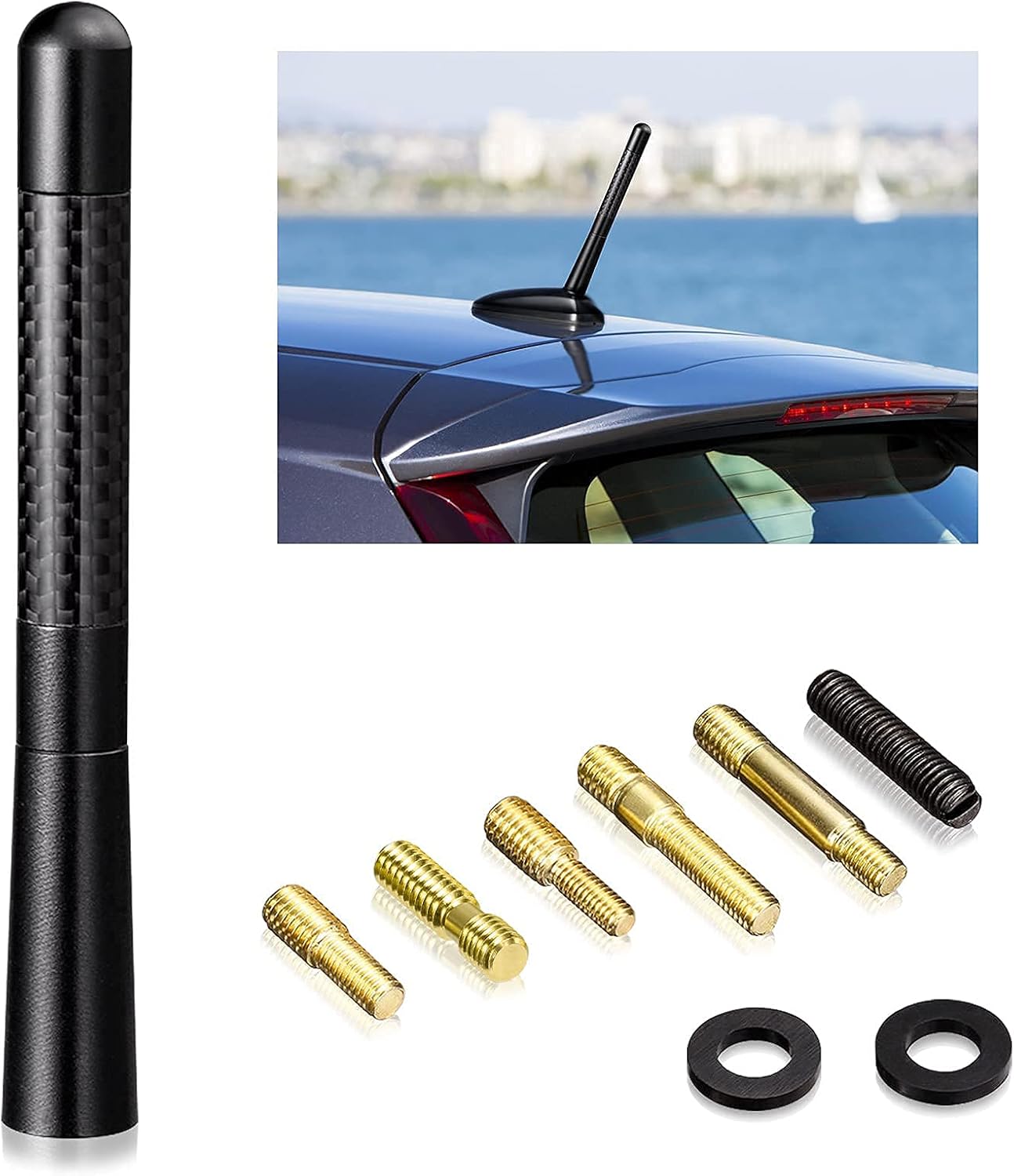 Bingfu universal short car roof antenna mast with a durable black rubber finish and internal copper coil for optimized signal reception