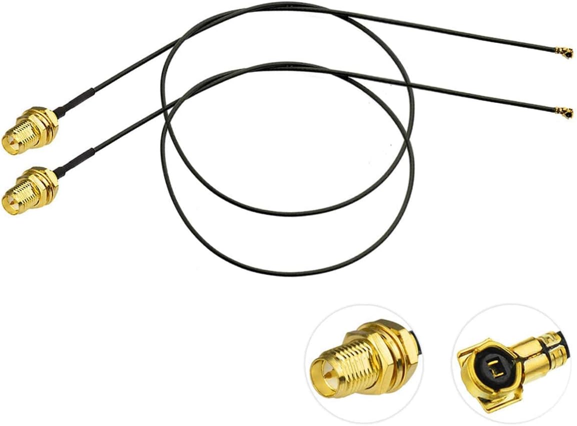 Close-up of 30cm (12-inch) RG178 pigtail cables with gold-plated MHF4/IPEX4 connectors for M.2 NGFF wireless cards