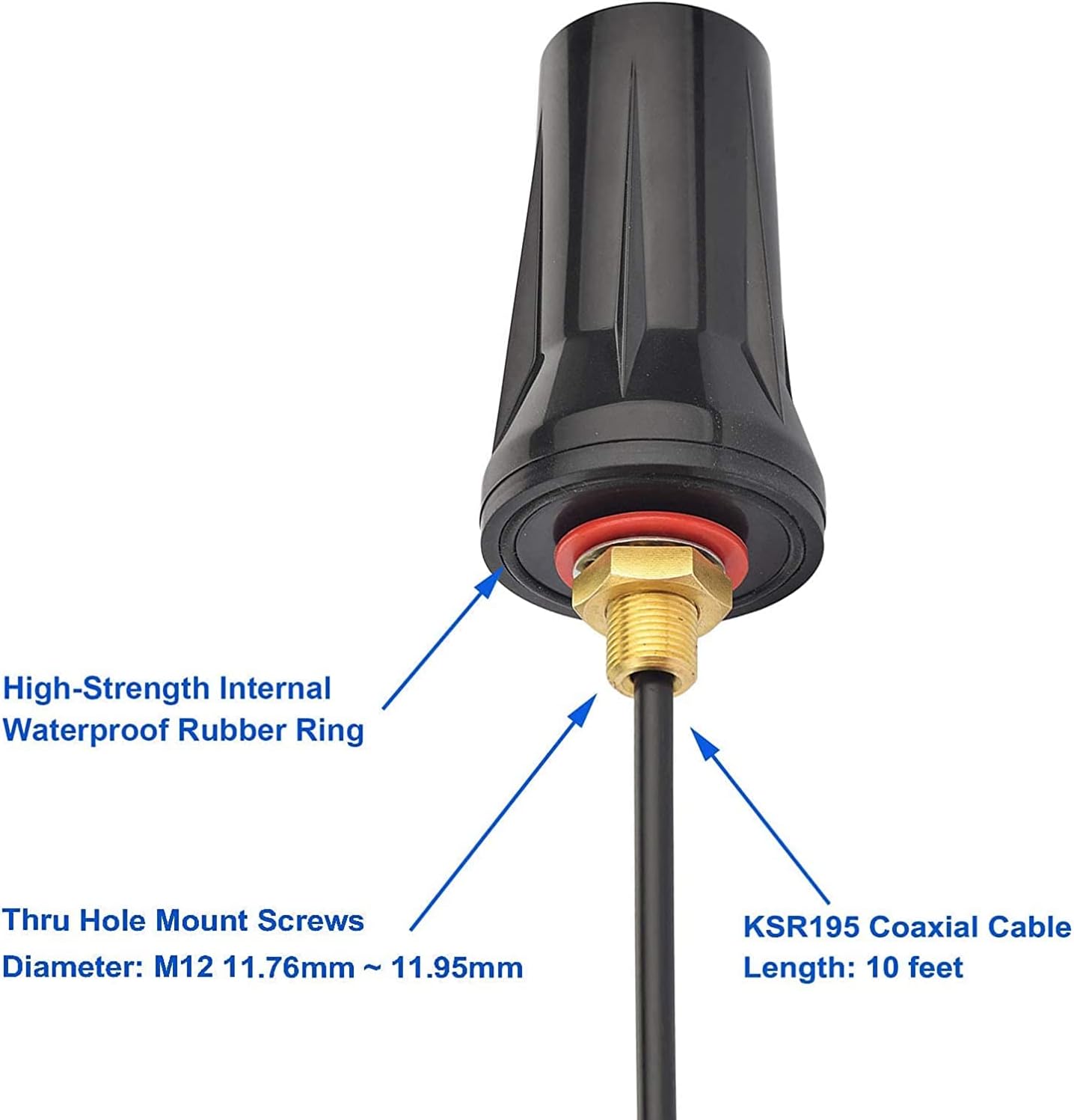Close-up of Bingfu 6dBi high gain magnetic antenna and the included SMA to dual TS9 Y-splitter cable