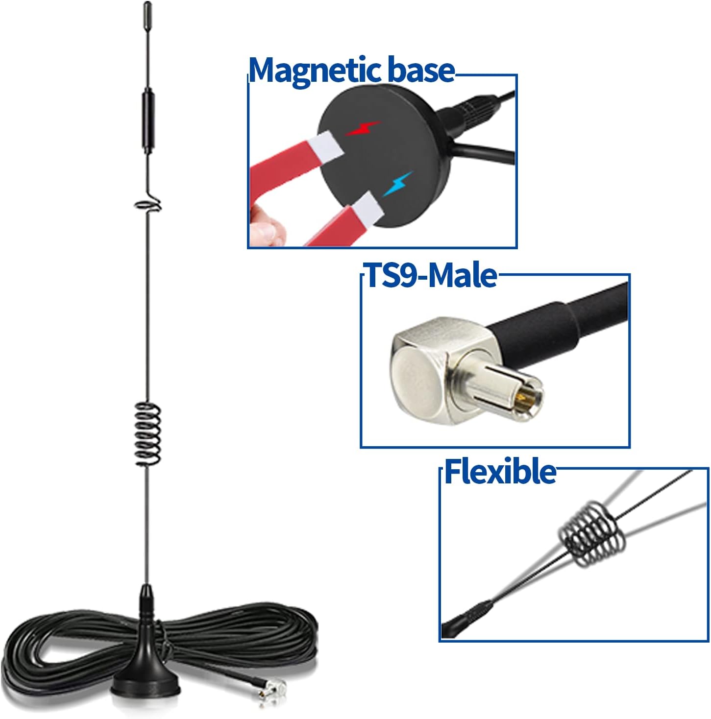 Close-up of Bingfu 8dBi high gain antenna radiator and the reinforced magnetic base