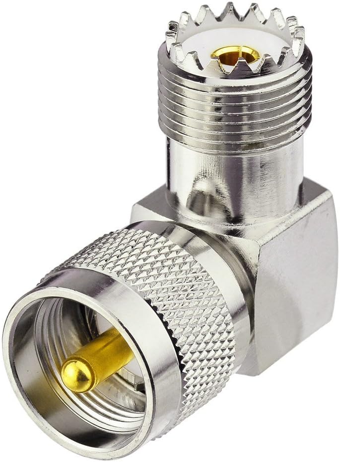 Close-up of Bingfu UHF adapter showing high-quality brass body and gold-plated center pin for low signal loss