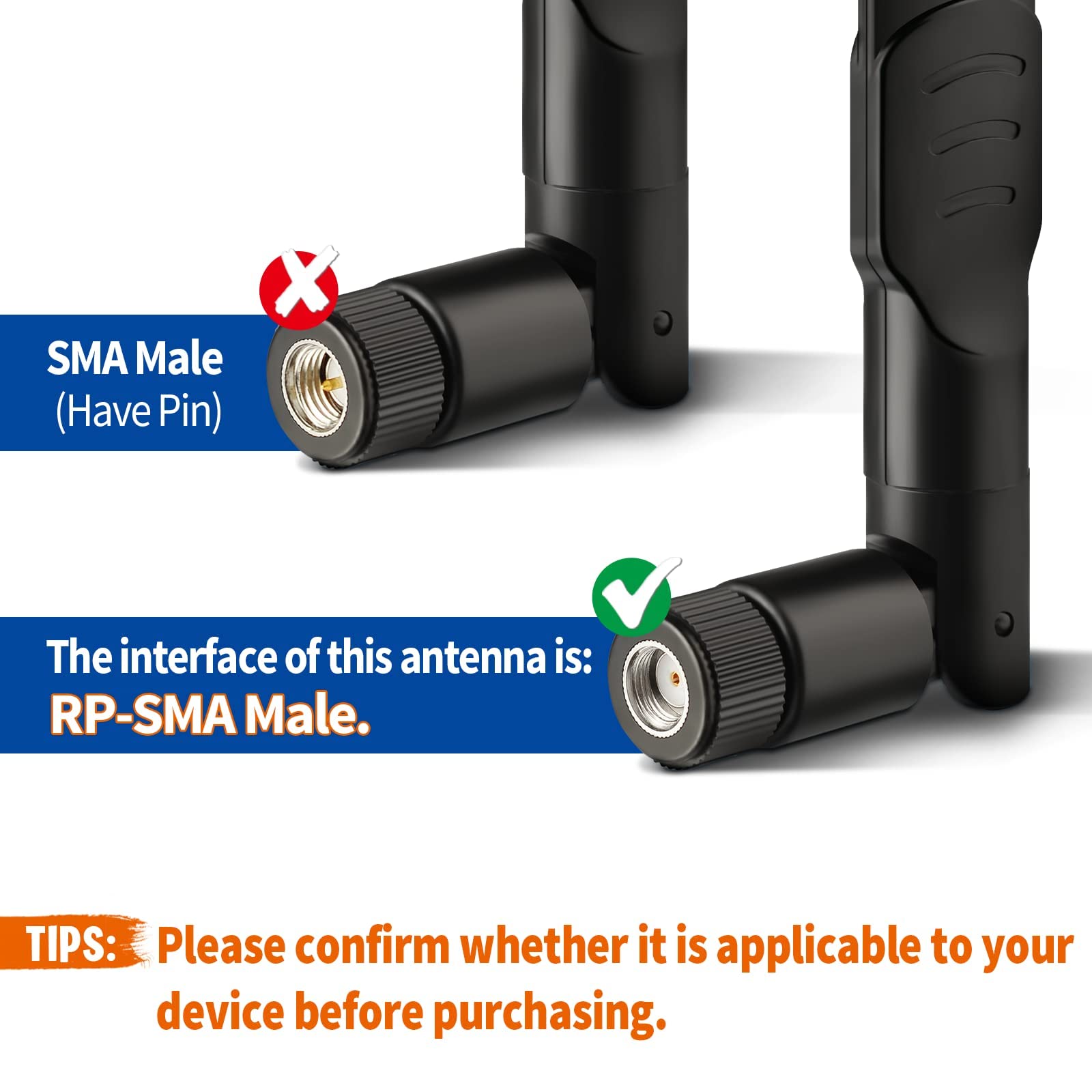 Close-up of RP-SMA Male connector (internal thread without center pin) for Spypoint cameras
