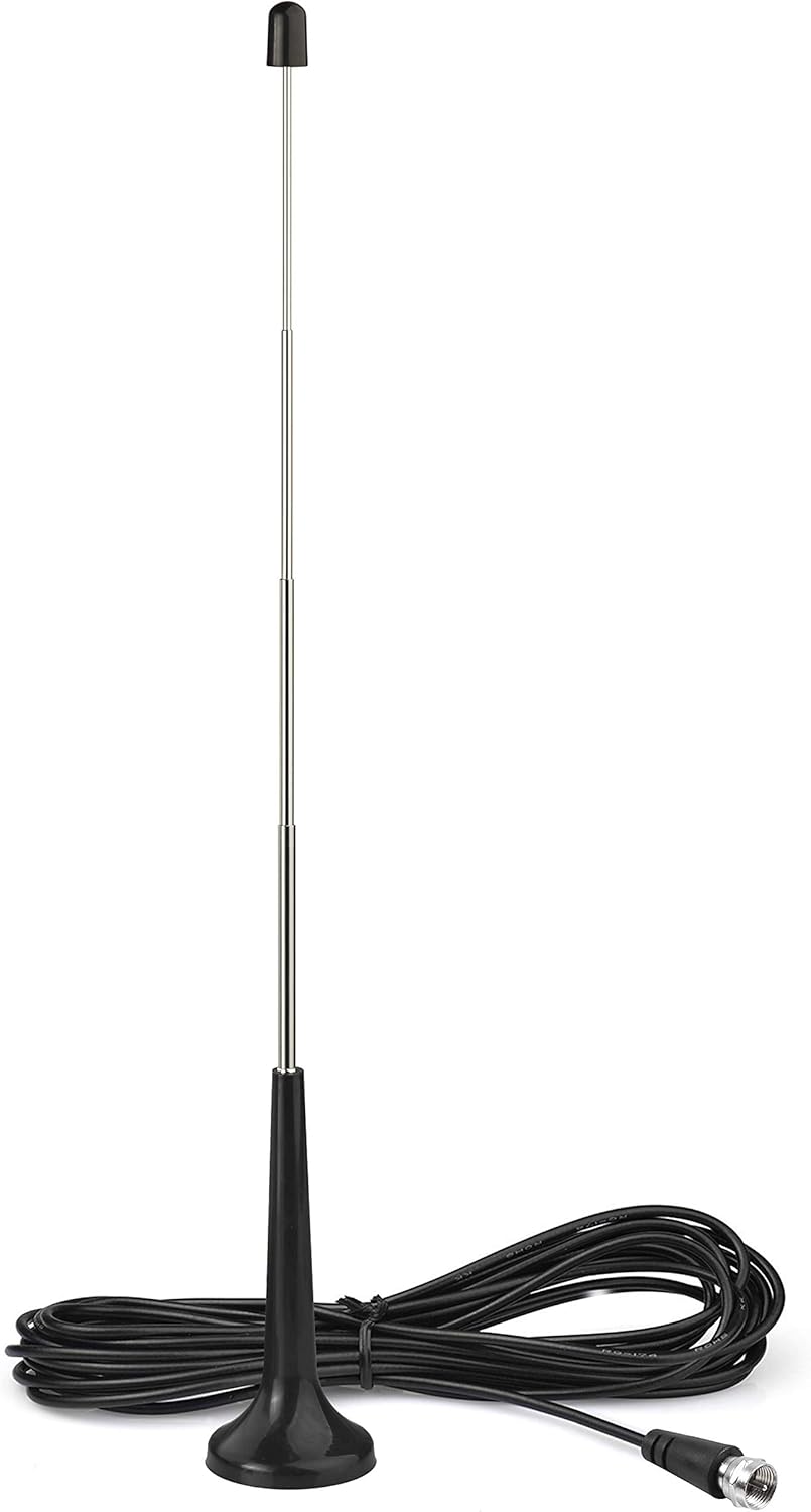Close-up of the 7-section extendable stainless steel telescopic antenna and the high-density copper wire inside the AM loop antenna
