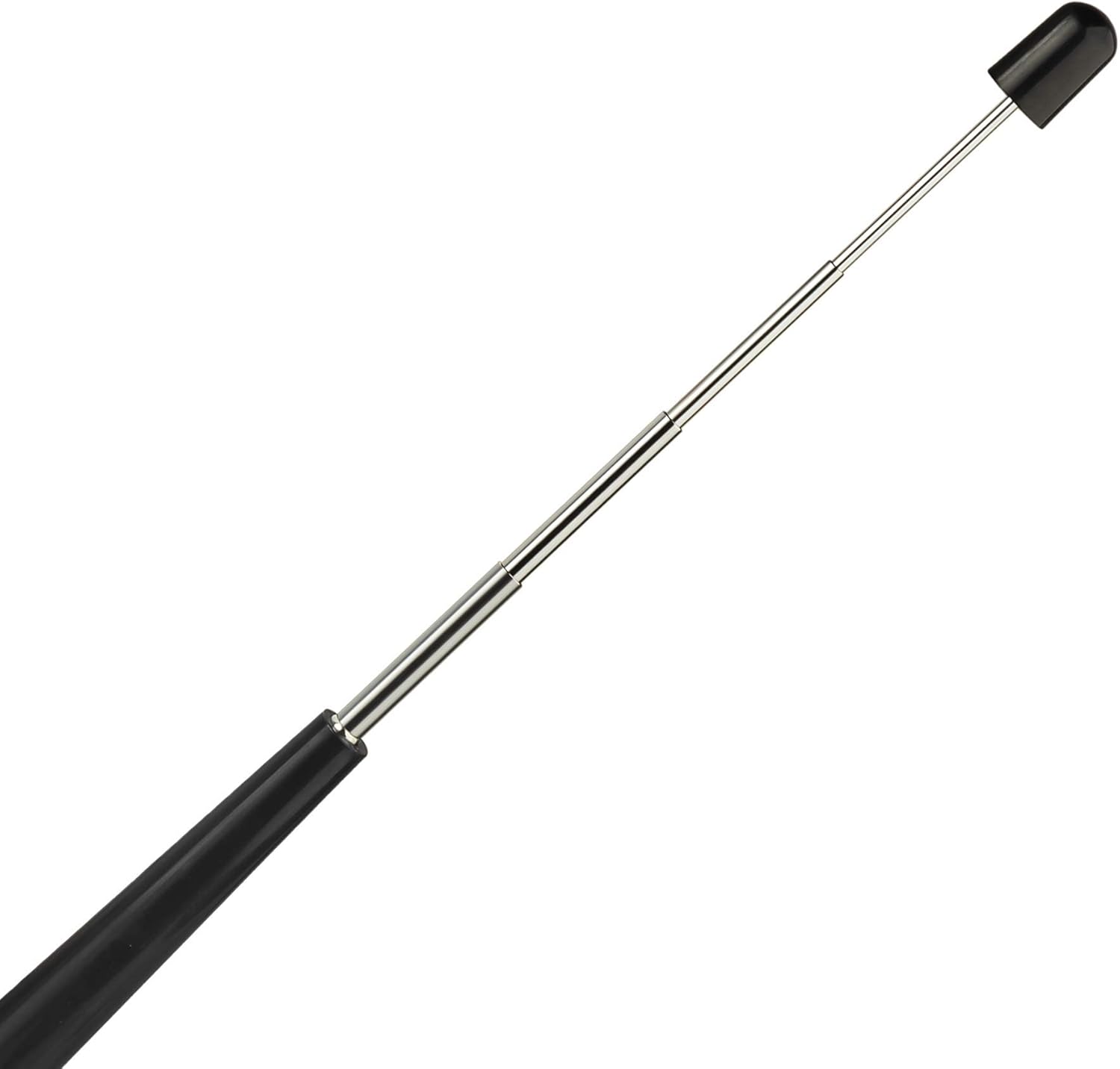 Close-up of the 7-section extendable stainless steel telescopic antenna and the high-density copper wire inside the AM loop antenna