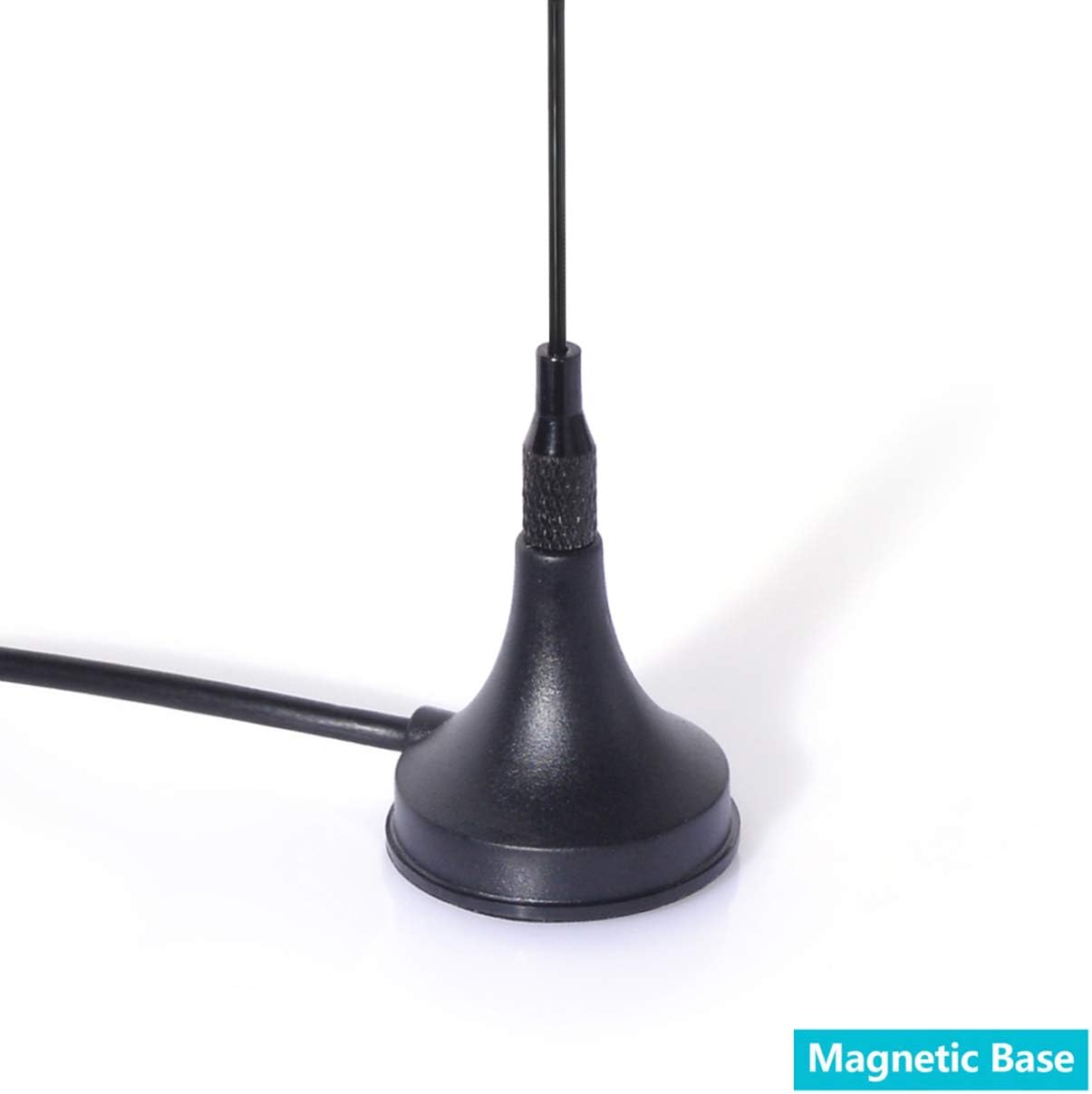 Close-up of the 7dBi high-gain helical coil and weather-resistant antenna housing