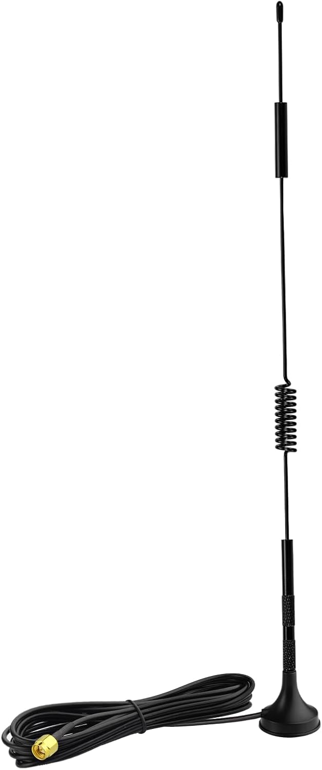 Close-up of the compact 5dBi antenna mast and the circular magnetic base for Bingfu TON00708