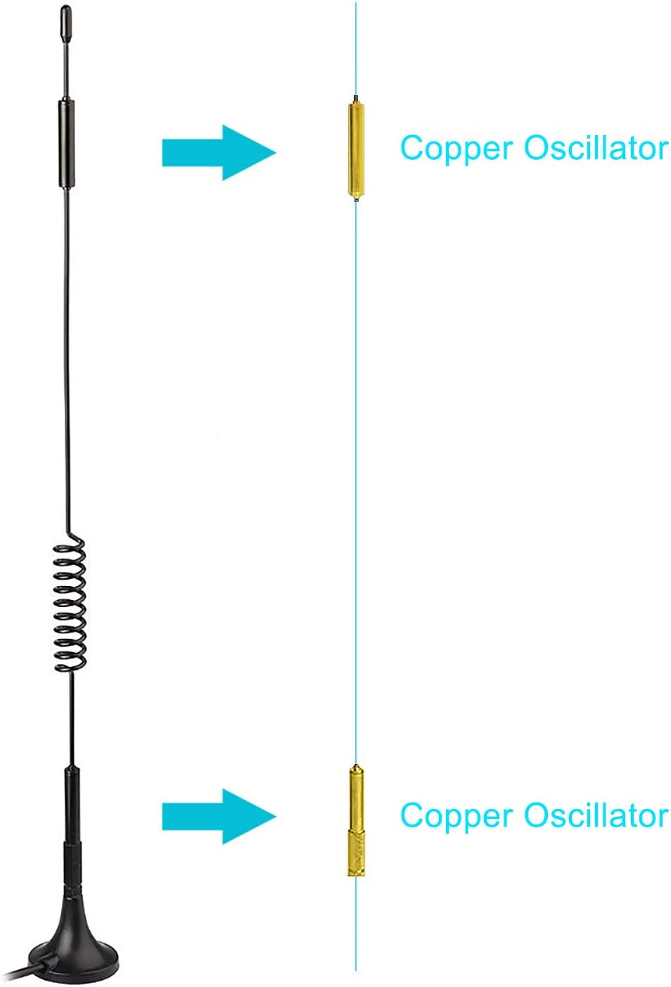 Close-up of the durable 7dBi antenna rods and the strong 30mm magnetic base for TON00456