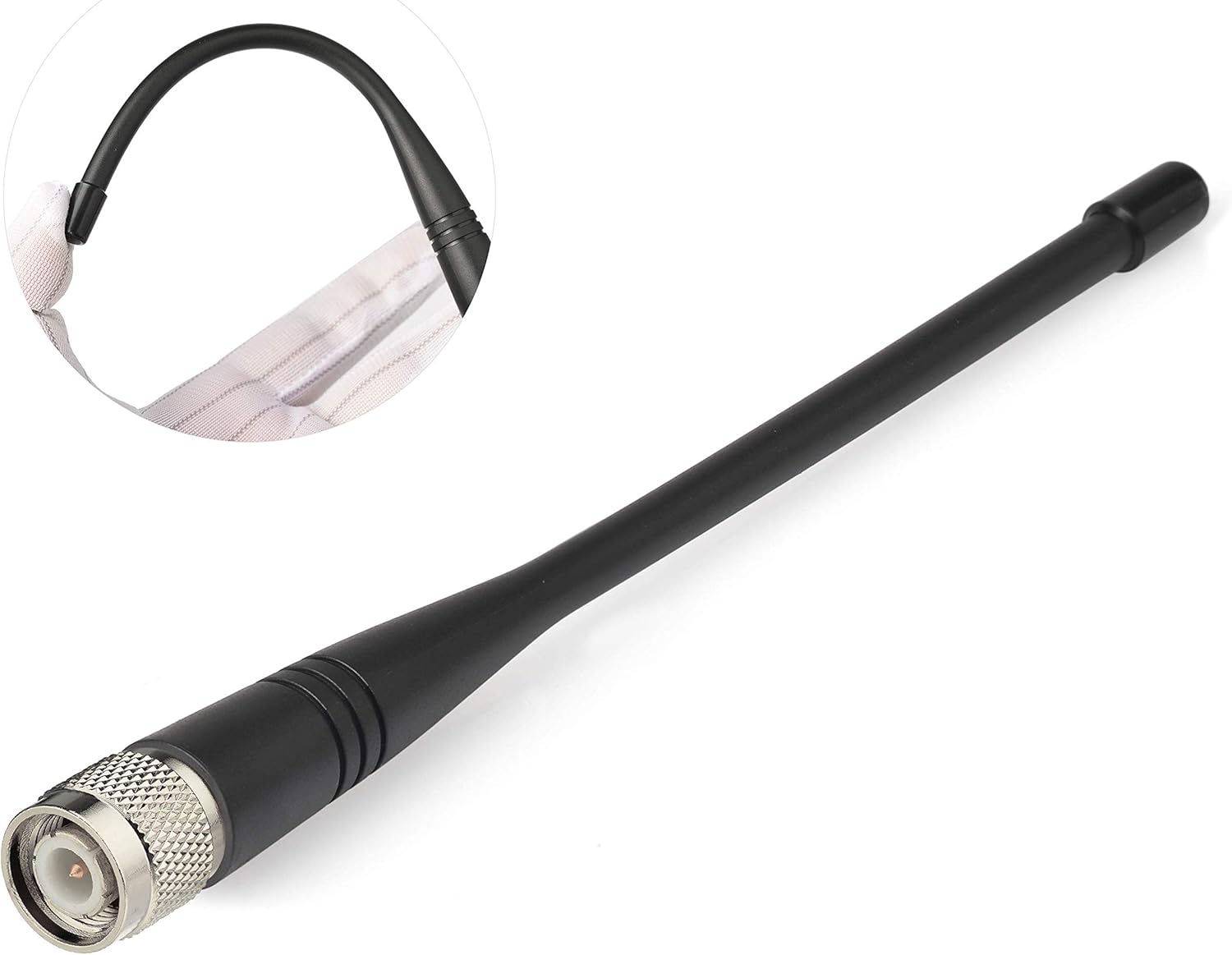 Close-up of the flexible soft whip antenna structure, designed to withstand harsh outdoor surveying environments without breaking