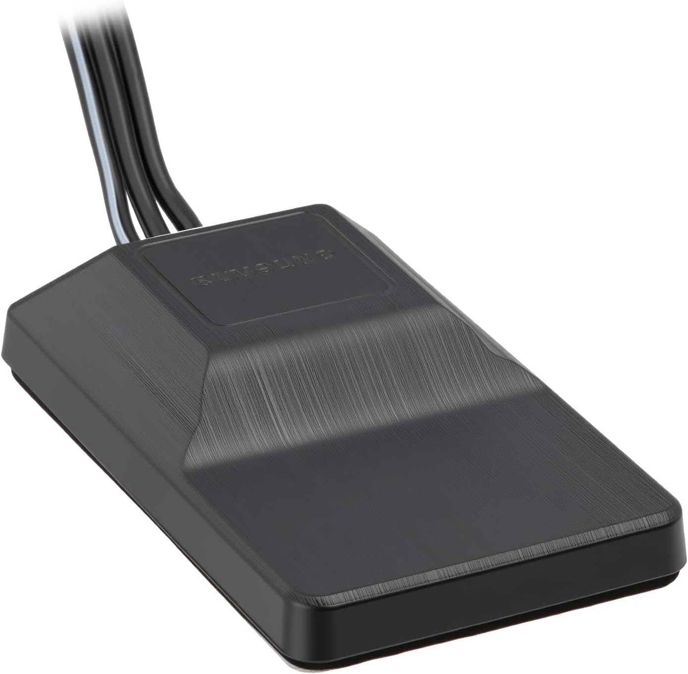 Close-up of the robust, weather-proof antenna housing and multi-cable interface