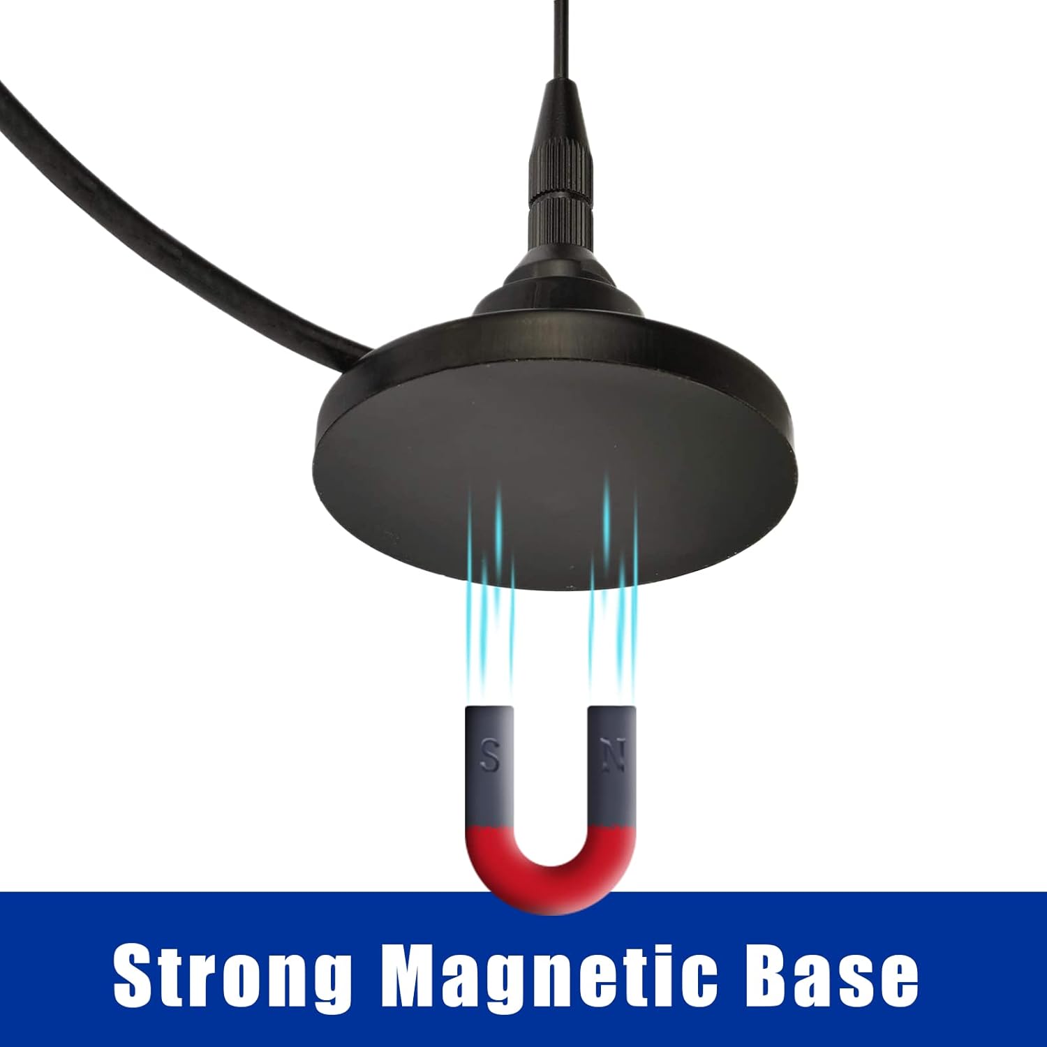 Close-up of the rugged antenna coil and high-quality magnetic mount surface