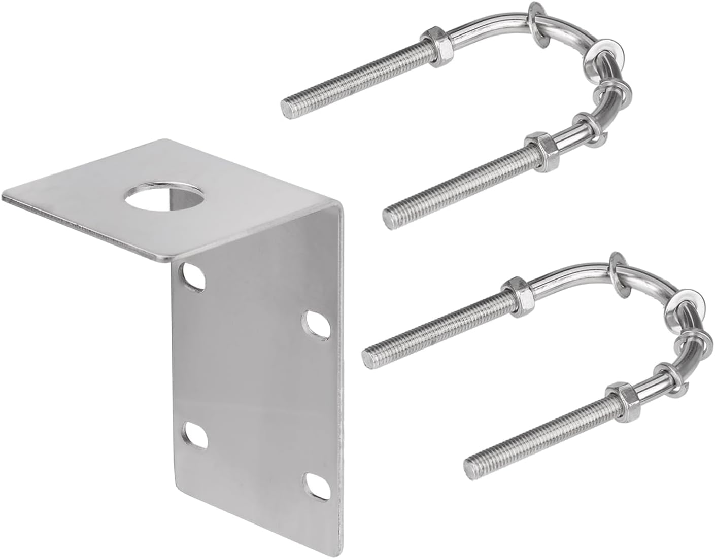 Close-up of the stainless steel U-bolt, bracket structure, and durable weather-sealed connector
