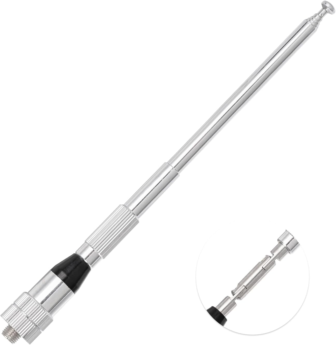 Close-up of the stainless steel extendable segments and the sturdy base joint of the BFN00896 antenna