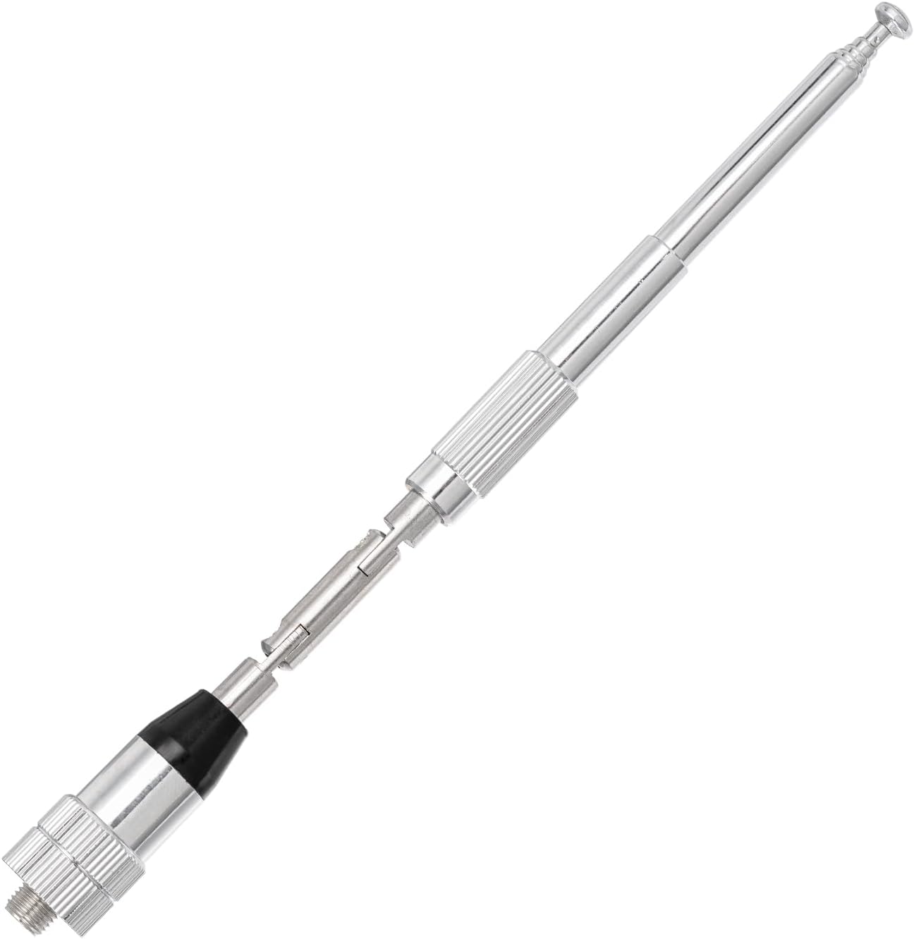 Close-up of the stainless steel extendable segments and the sturdy base joint of the BFN00896 antenna
