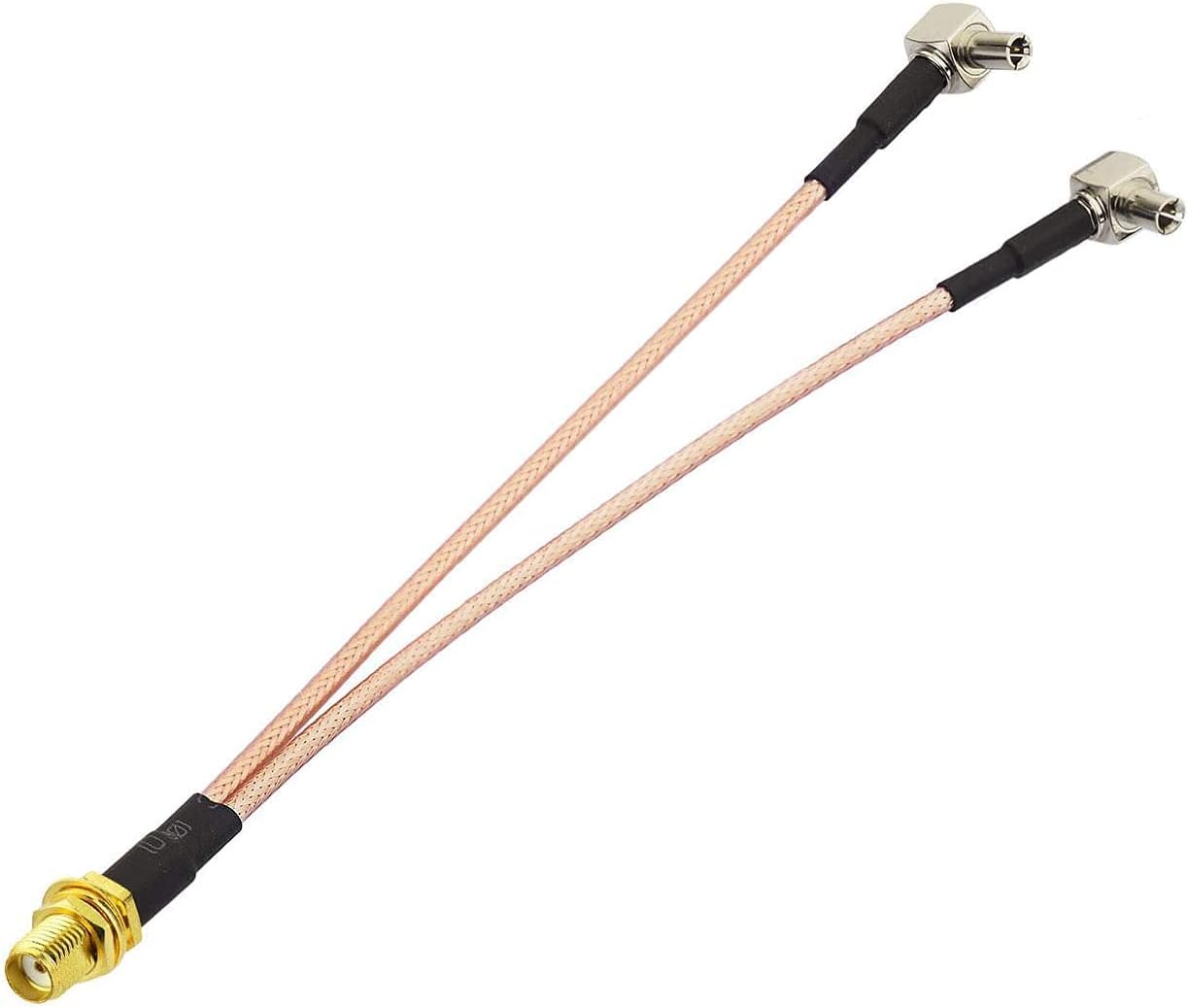 Detail of gold-plated SMA female connector and dual TS9 male connectors for 4G LTE devices