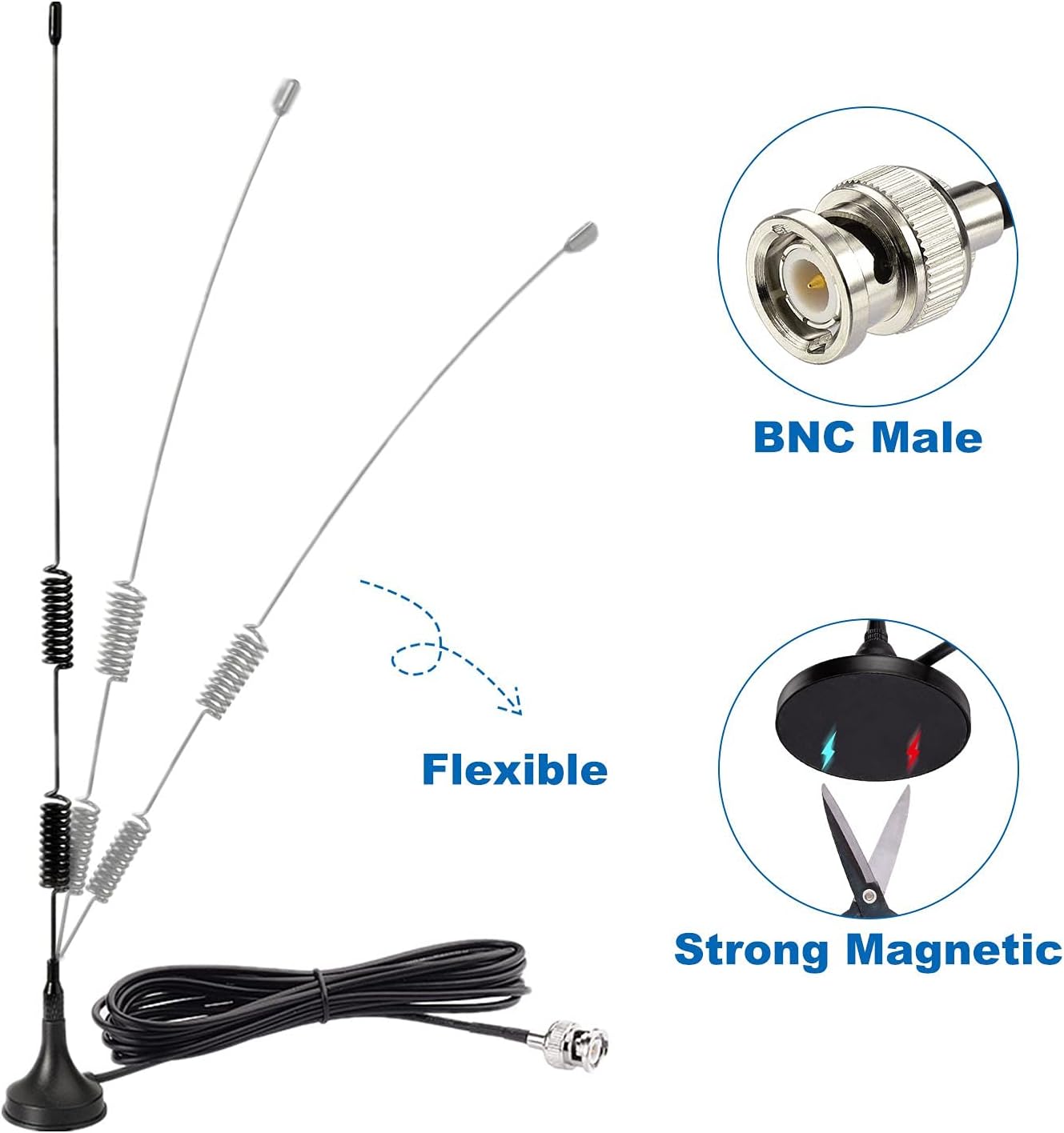 Detailed BNC male connector compatible with standard police and radio scanners