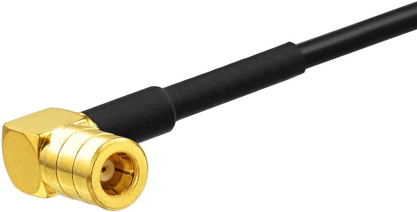 Detailed shot of the gold-plated SMB right-angle female connector, ensuring a secure and low-loss connection to the radio unit