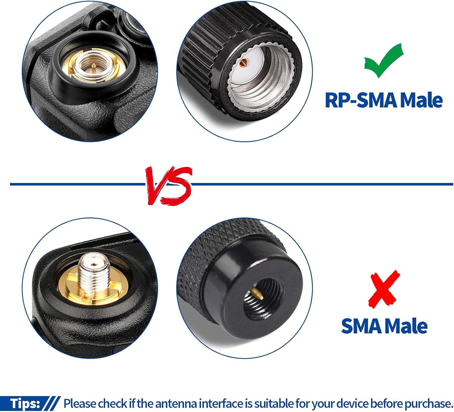 Detailed view of RP-SMA Male connector (internal threads with a center hole) for universal compatibility