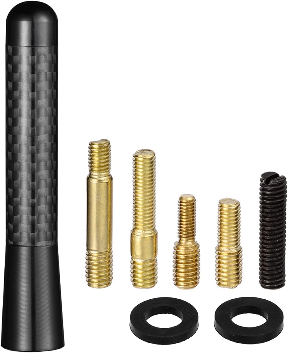 Detailed view of the 3 universal screw adapters (M4.0, M5.0, M6.0) included to fit 99% of modern car antenna bases