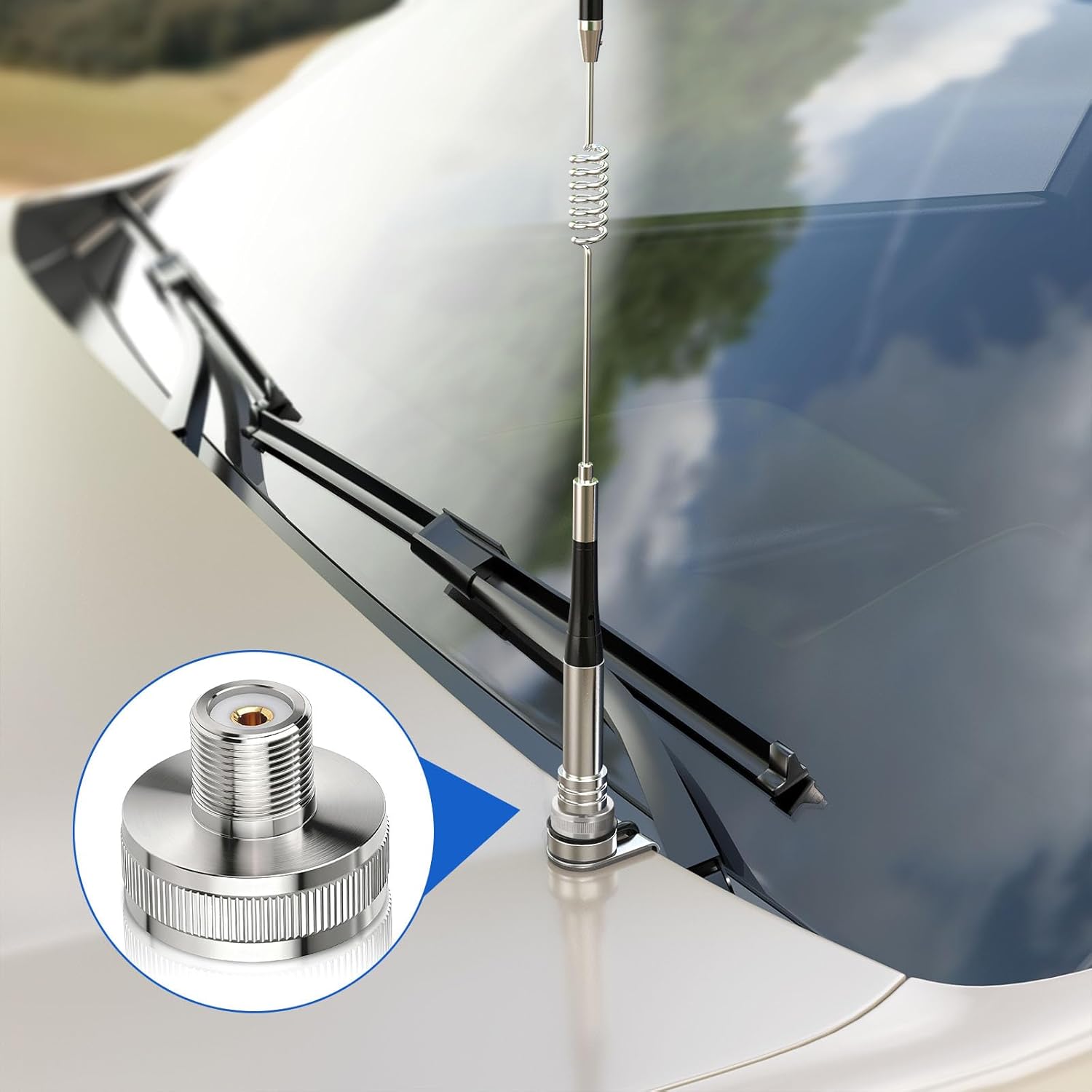 Detailed view of the NMO male interface and the SO239 female receptacle