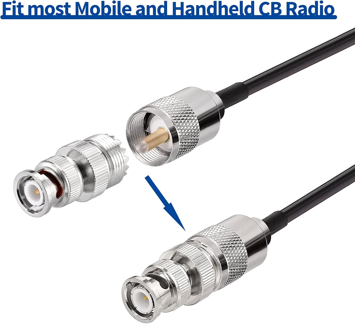 Detailed view of the PL259/BNC connector setup for versatile CB radio compatibility.