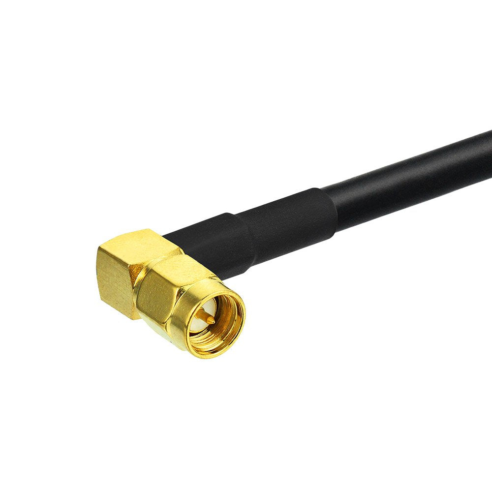 Detailed view of the right-angle SMA male (pin) and standard SMA female (receptacle) connectors