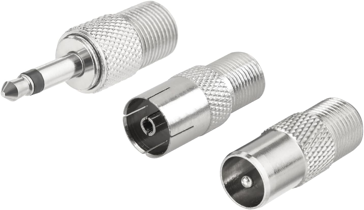 Detailed view of the standard F-type male plug (threaded) ensuring a secure and noise-free connection to home theater tuners
