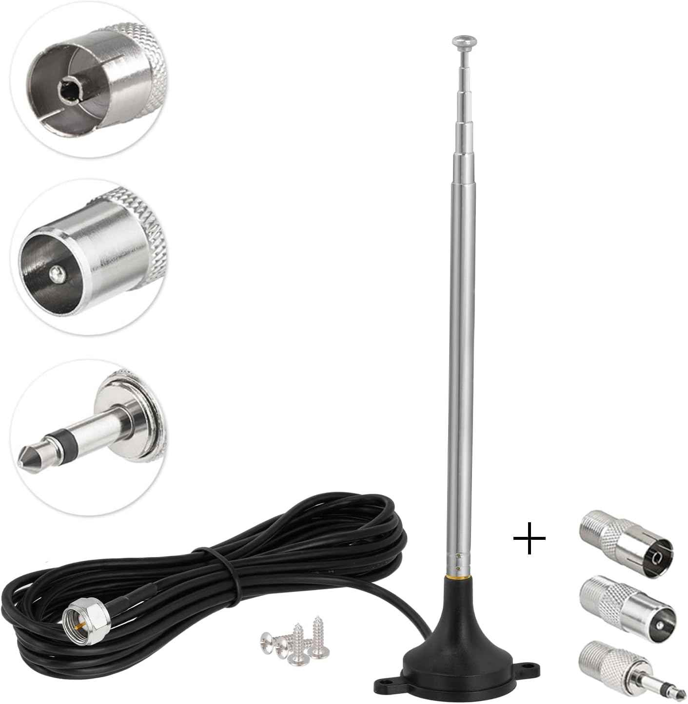Detailed view of the standard F-type male plug (threaded) ensuring a secure and noise-free connection to home theater tuners