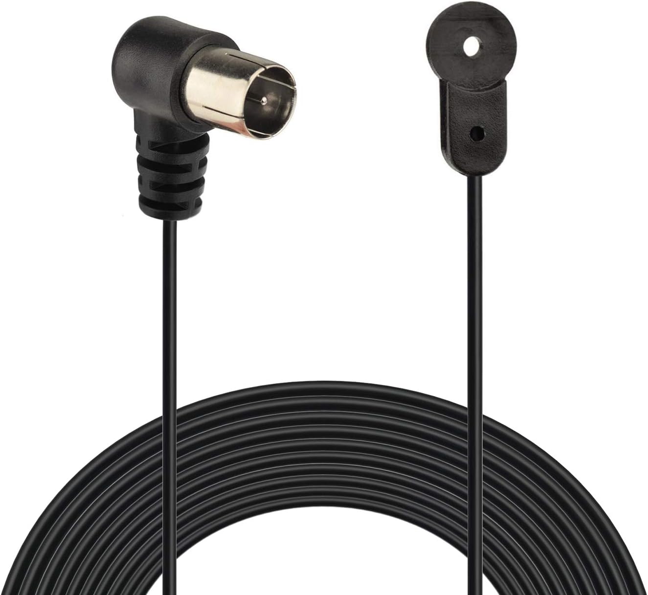 Detailed view of the standard F-type male plug (with screw threads) and the pre-stripped 2-pin bare wires for the AM loop