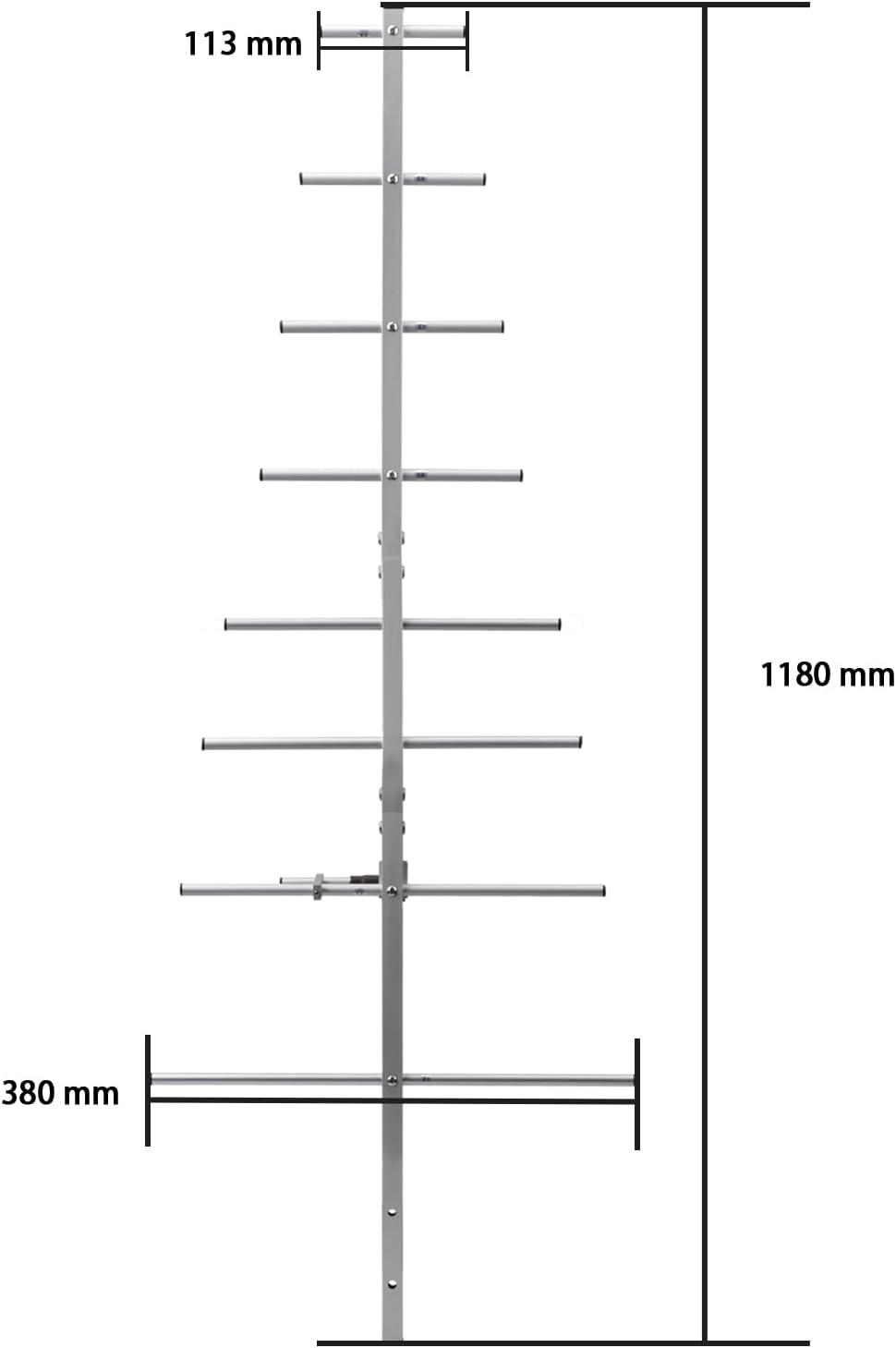 Diagram illustrating the length of the 9-element array and the antenna's directional beam width.