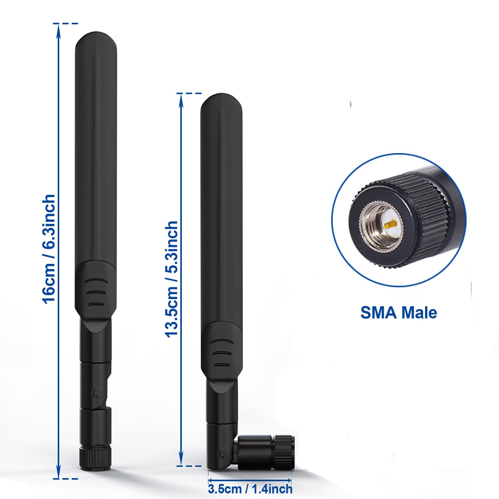 Dimensions of Bingfu BFN00967: 6dBi antenna height and 10ft (3M) RG174 extension cable