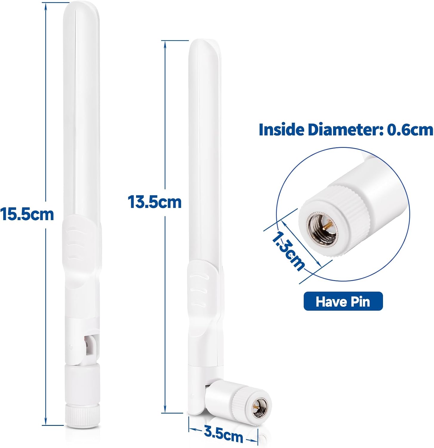 Dimensions of the 6dBi Bingfu antenna showing height and 90-degree fold design