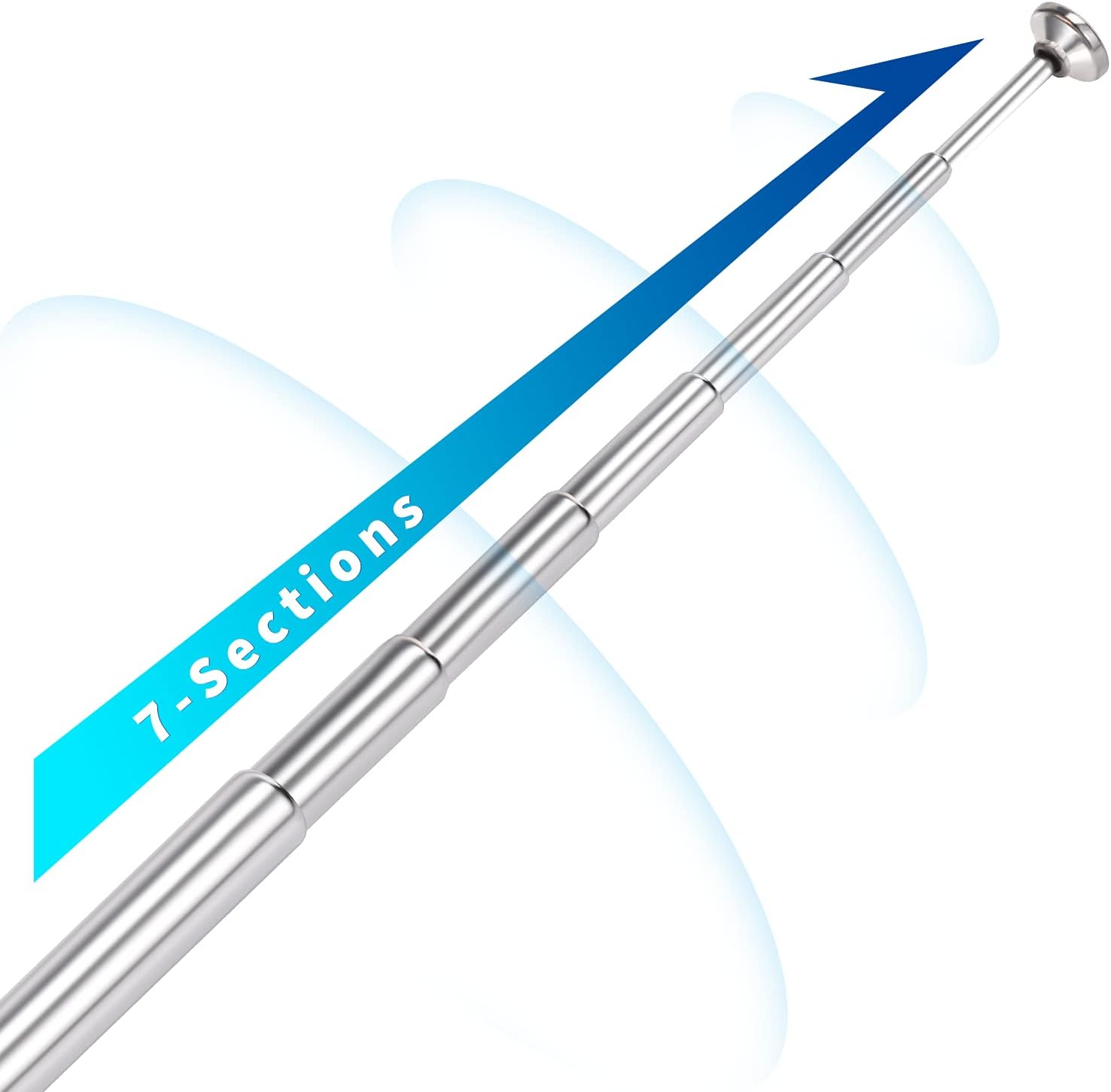 Dimensions showing the antenna retracted at 17cm and fully extended to 76cm