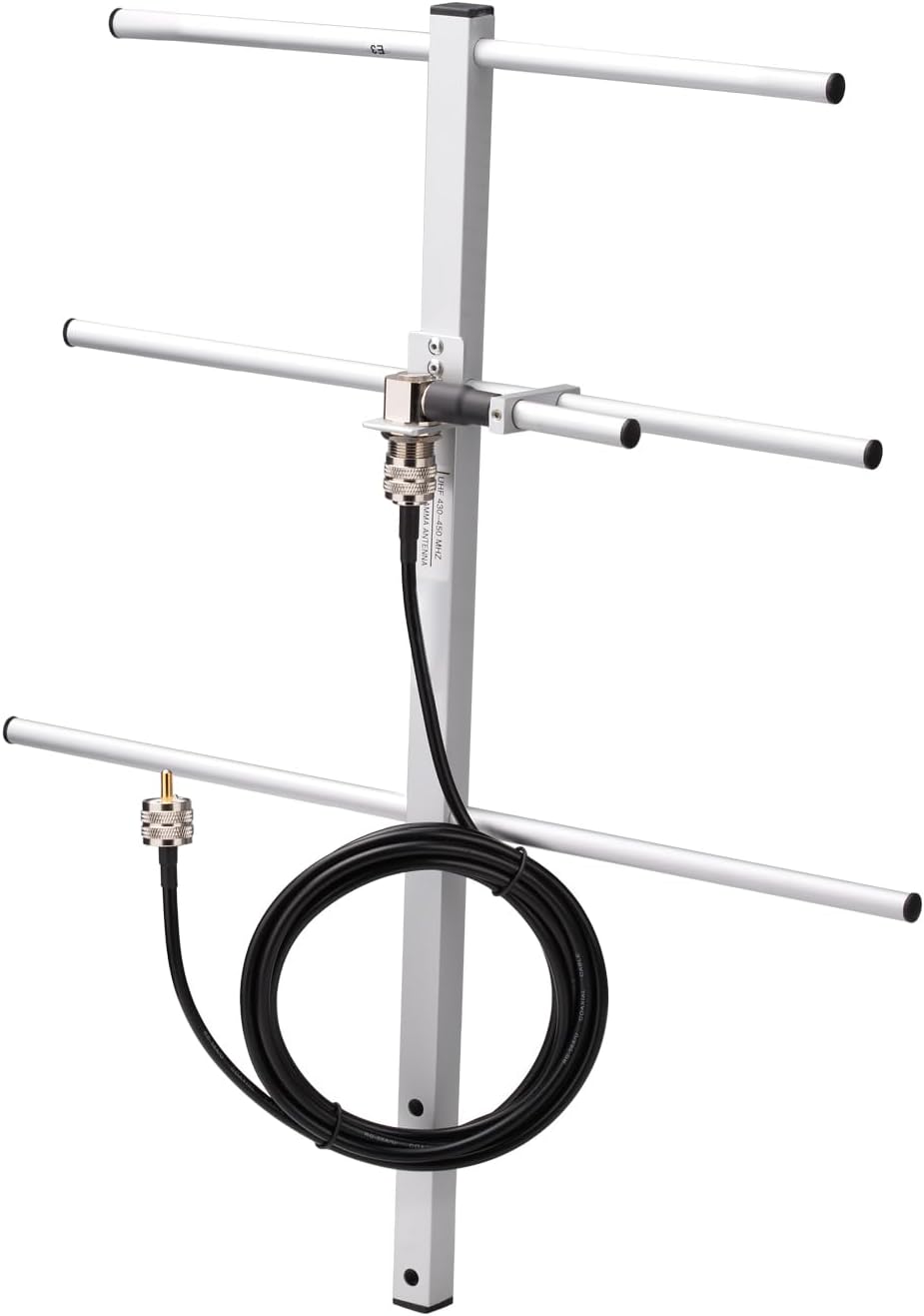 Directional Yagi antenna installed in an outdoor field, aimed for optimal repeater signal acquisition