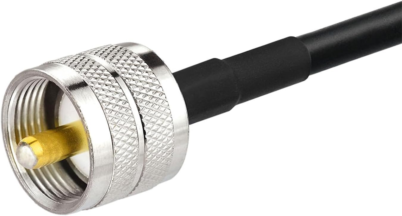 Displaying the included UHF-PL259 and BNC adapters, highlighting wide compatibility