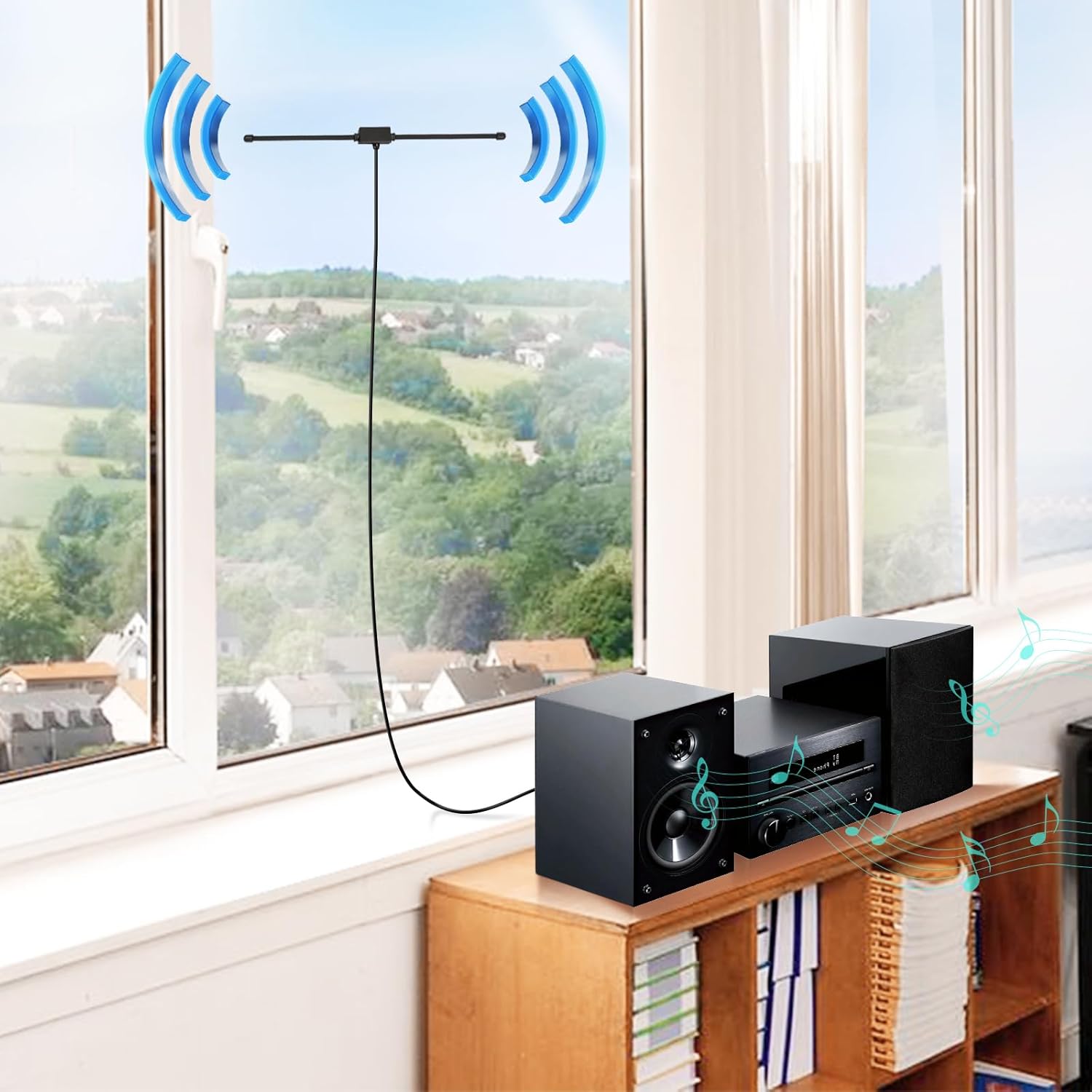 Dual installation demo: connecting the F-type plug to a modern AV receiver and using the spade terminals for a vintage radio's screw posts
