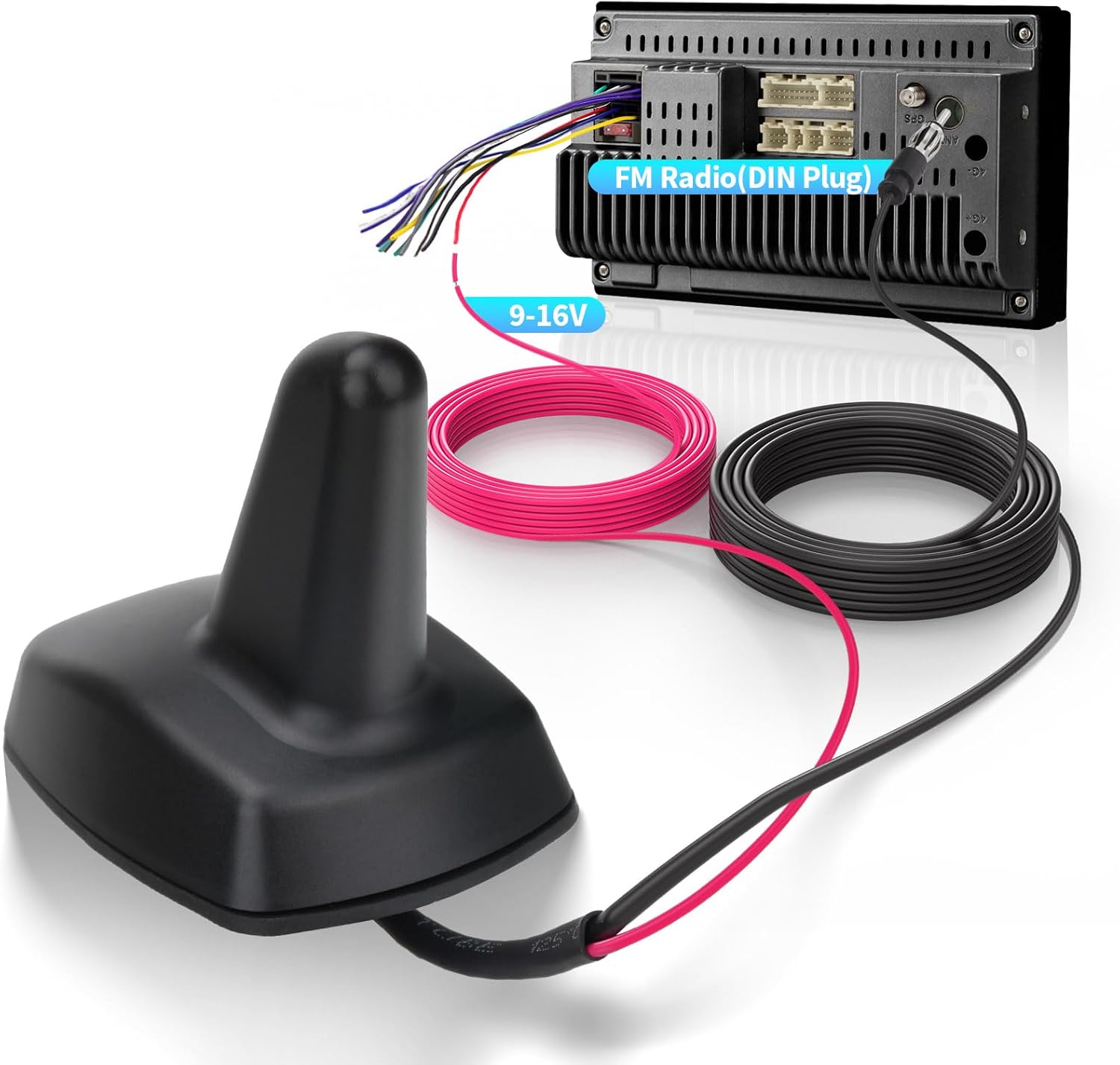 Easy DIY installation: connecting the copper wire to the original antenna base and applying the strong 3M adhesive backing to the car roof