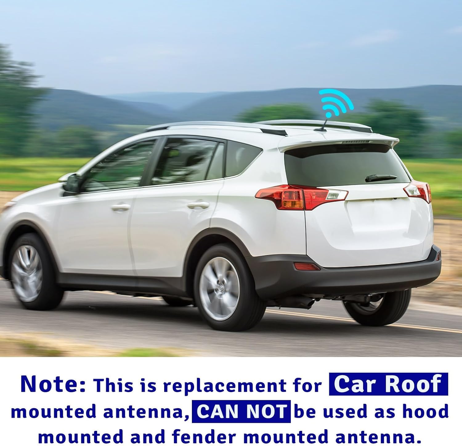 Hand-tightening the 6.5cm short antenna onto a car's roof base, demonstrating the tool-free, easy installation