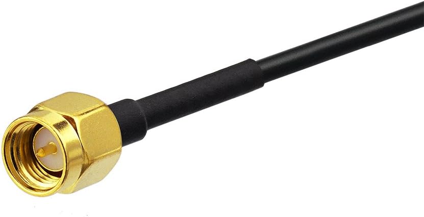High-definition macro view of the gold-plated SMA male plug (with internal threads and center pin) for superior signal conductivity